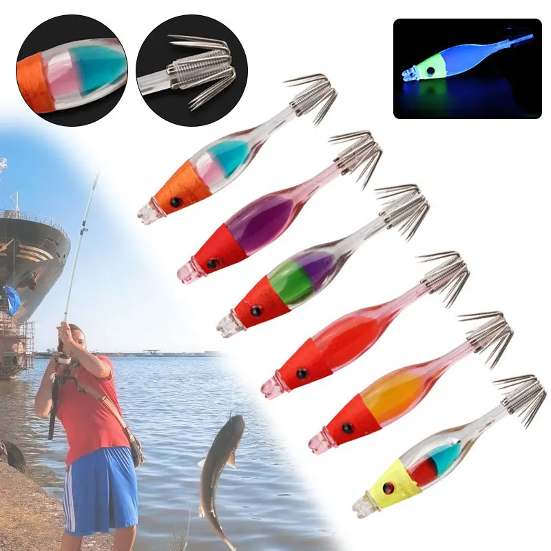 1Pc 5Cm 2.5G Mini Squid Bait Jig Uv Reflection Color Luminou Glow Lure Blowing Tube Hook Fishing Accessories Squid Hook