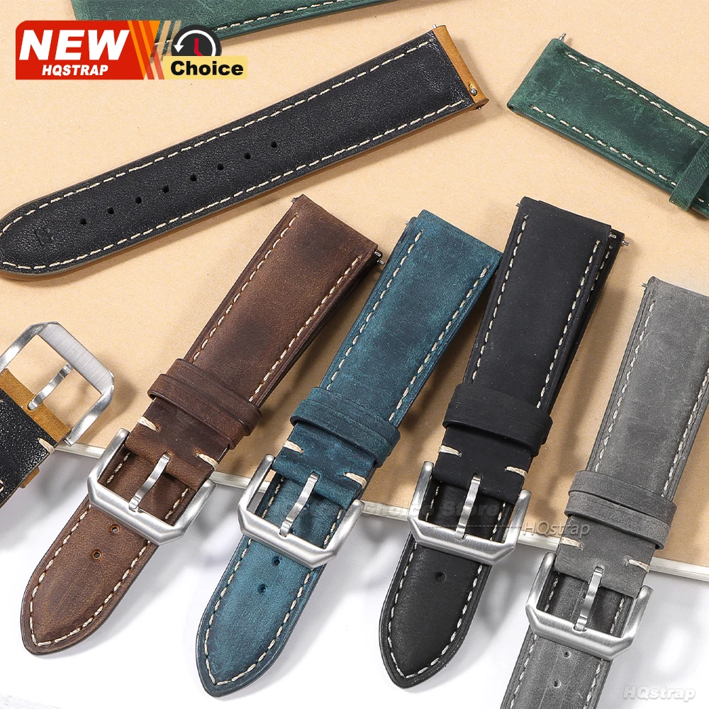2026new 18mm 20mm 22mm Retro Watch Band Women Men Wristband Crazy Horse Universal Replacement Strap for Seiko Bracelet for Rolex