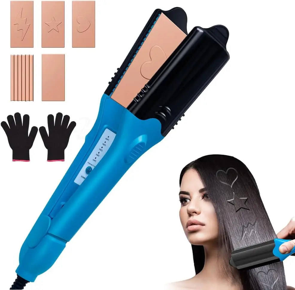 

Hair Crimper & 3D Hair Stamper, with 5 Interchangeable Plates Including Zigzag & 4 Fun Patterns, Crimper Hair Tool