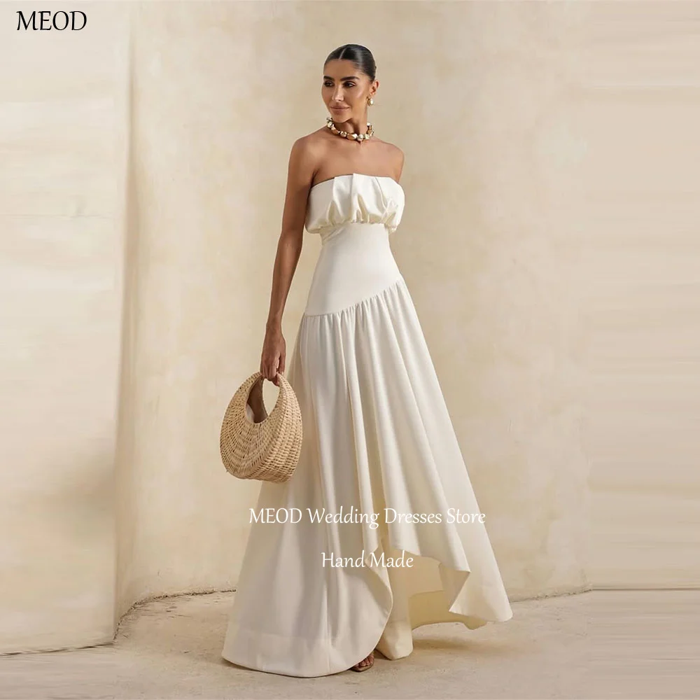 

MEOD Satin A Line Wedding Dresses Bride Strapless Formal Vintage Vestidos De Novia Sleeveless Floor Length Dress Customized