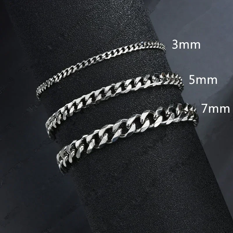 3/5/7mm Men Bracelets Stainless Steel Chain Bracelets Chunky Cuban Silver Color Link Chain Classic Punk Heavy Male Jewelry Gifts