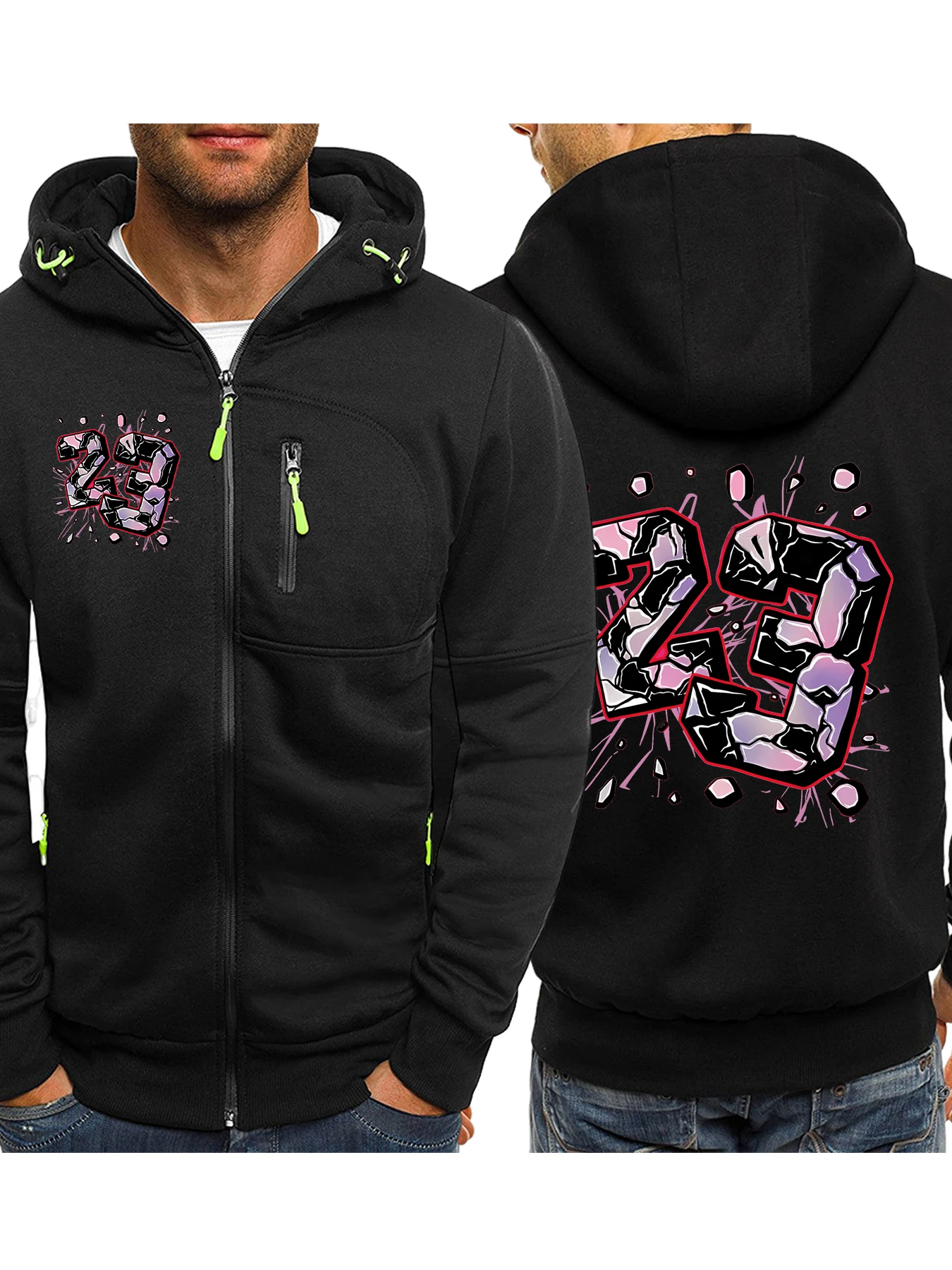 

Ослепительная графическая толстовка с капюшоном на молнии с 23 принтами, мужской осенний модный топ, винтажный флисовый повседневный спортивный костюм с капюшоном большого размера