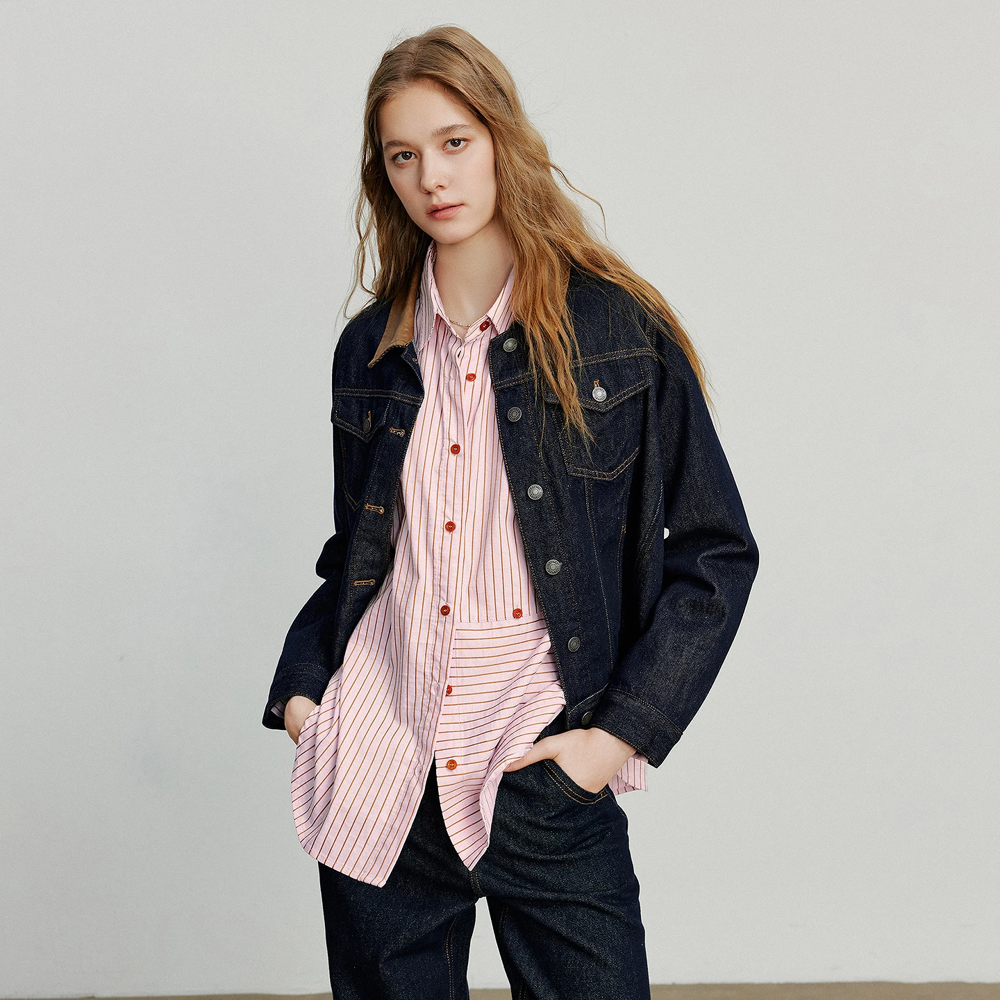 TOYOUTH Women Denim Jacket 2025 Winter New Asymmetric Faux Leather Collar 3D Panelled Loose Colorfast Jacket