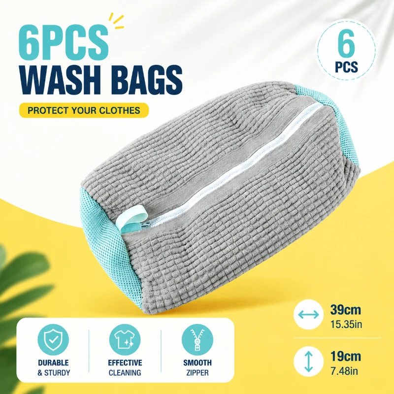 360 Surround Fluffy Fiber Sneaker Protection Pouches, 6Pcs Gray Zipper Anti-scuff Wash Bags For Household Shoe Care - view 2