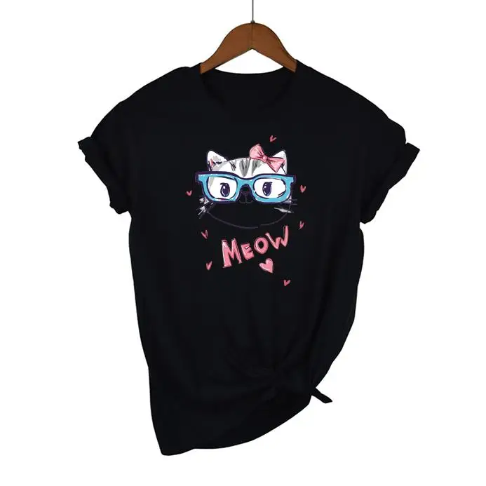 Kawaii Cat Funny Cartoon Graphic T-shirt Women Harajuku Cute Anime Tshirt Kroean Style Fashion T Shirt Ullzang Top Tees Female