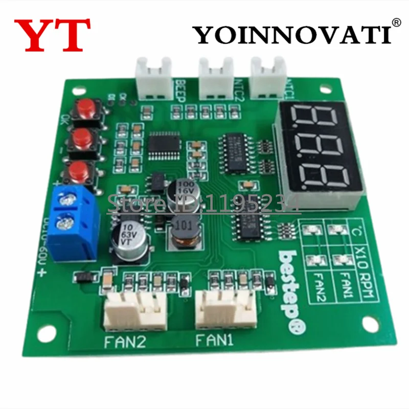 DC 12V 2 Channel 4 Wire Fan PWM Temperature Controller PC Fan Motor Speed Controller LED Digital Thermostat With NTC 10K Probe