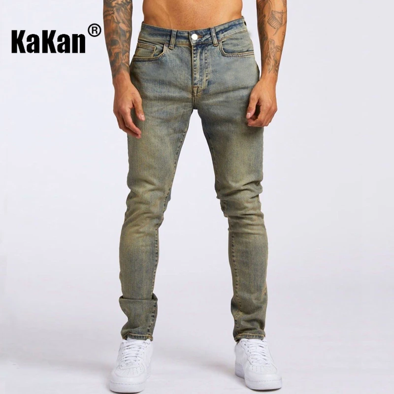 Kakan-pantalones vaqueros ajustados de cintura alta para hombre, Jeans negros, azul claro, populares en Europa y América, 16-MGD18