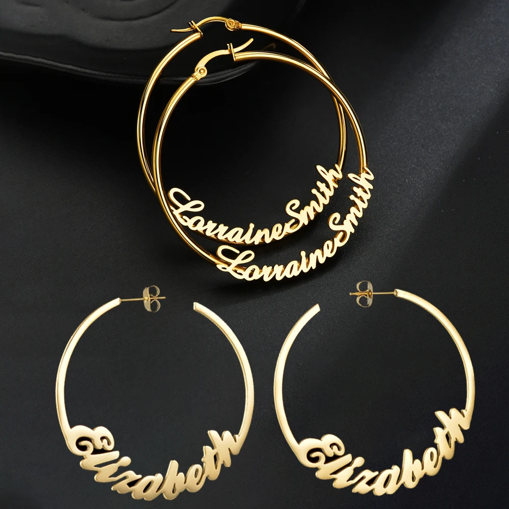 Romantic Custom Name High-End Stainless Steel Jewelry Personalized 50mm Hoop Earrings Accessories for Women Birthday Party Gift