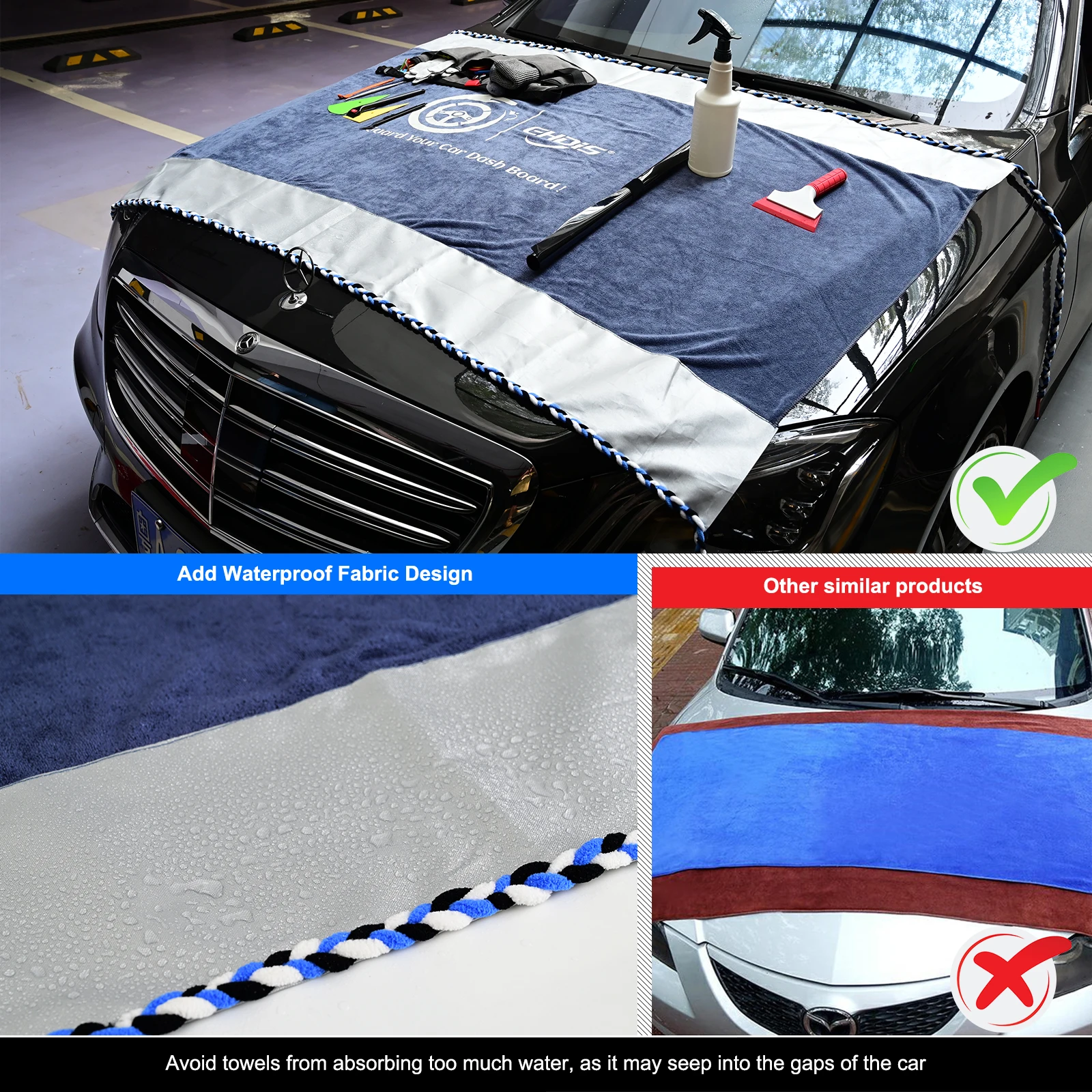EHDIS Auto-Windschutzscheiben-Mikrofasertuch Schutzwerkzeug Vinyl-Wrapping Wasserabsorbierendes Panel Trockentuch Folien-Tönungs- und Armaturenbrett-Abdeckung – Detail 25