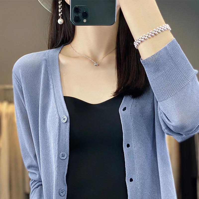 

Sun Protection Ice Silk Knitted Cardigan Women's Summer Thin Breathable Long Sleeve with Sling Dress Outer Covering Air Condi...