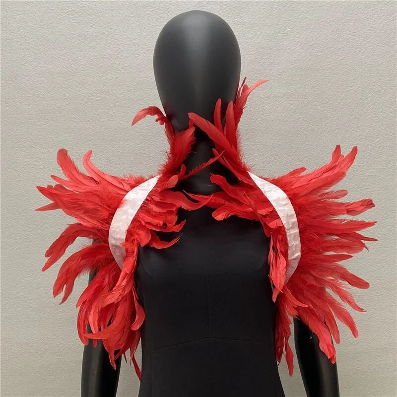 Chal gótico de plumas naturales para mujer, bufanda de cuello falso negro para hombres y mujeres, chal de plumas reales, Cosplay para fiesta de Halloween