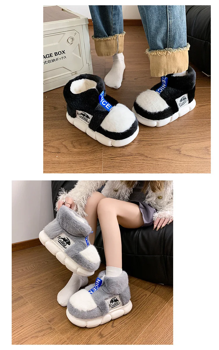 Winter-High-Top-Paar-Hausschuhe, warme Damen-Hausschuhe, dicke Sohle, Baumwollschuhe für den Innenbereich, Herren-Schneestiefel für den Außenbereich – Detail 4