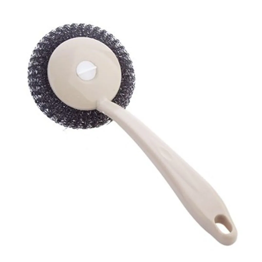 Stainless Steel Pad Scourer Plastic Long Handle Cleaning Brush Scrubbers Dish Pan Washing Tool