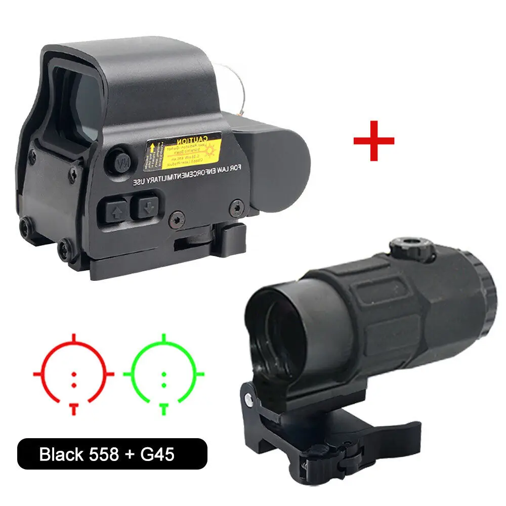 Tactical G43 G33 3X G45 5X Magnifier with Flip-up Mount 558 Holographic Sight Scope