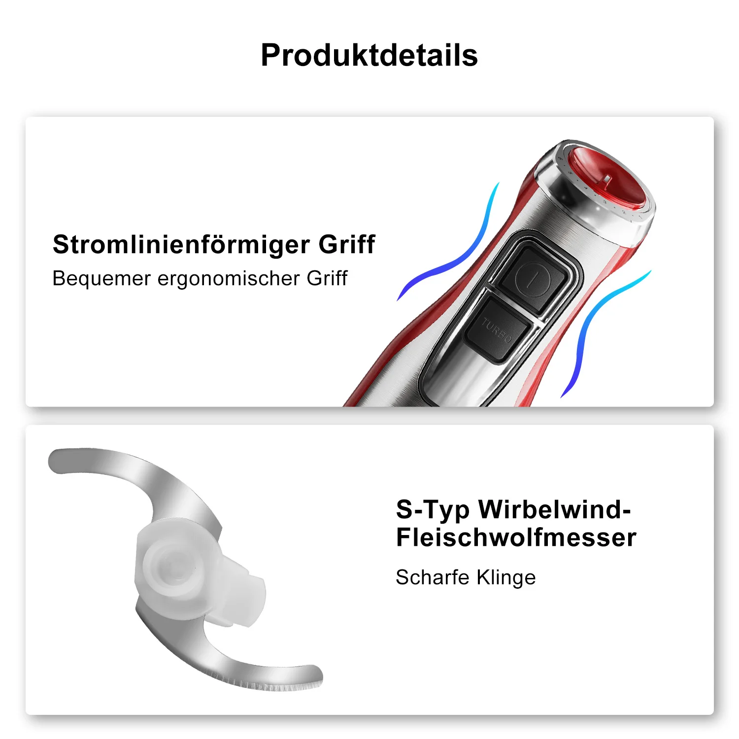 BioloMix Roter 1200 W 4-in-1-Stabmixer mit Zerkleinerer und Smoothie-Becher, Edelstahl-Tauchmixer für Babynahrung und Eiszerkleinerung – Detail 10