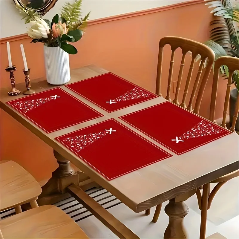 VIKAMA 4/6/8/10PCS Christmas Placemats Red Christmas Tree Snowflake Design Holiday Dining Party Decor Home Decor