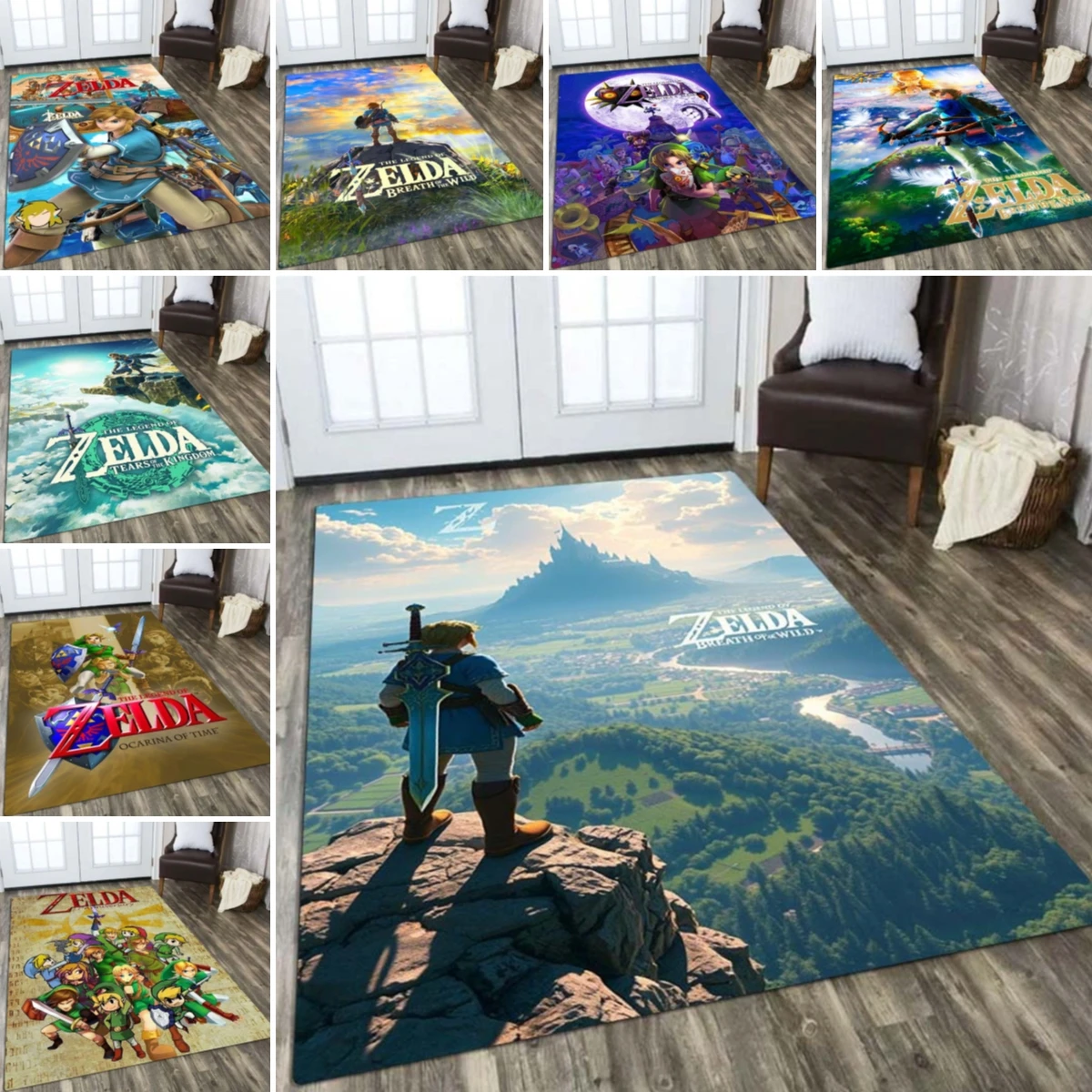 Alfombrillas de cocina con estampado de L-Legend of Zelda de varios tamaños, alfombrillas antideslizantes para áreas exteriores, decoración del hogar, regalos de cumpleaños, personalizables.