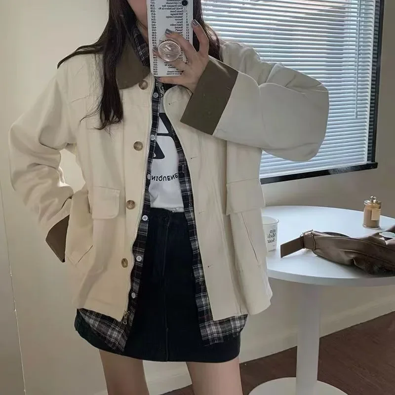 Female Winter 2023 New Korean Version of Loose Retro Casual Tooling Jacket Ins Tide French Temperament Lazy Wind Short Jacket