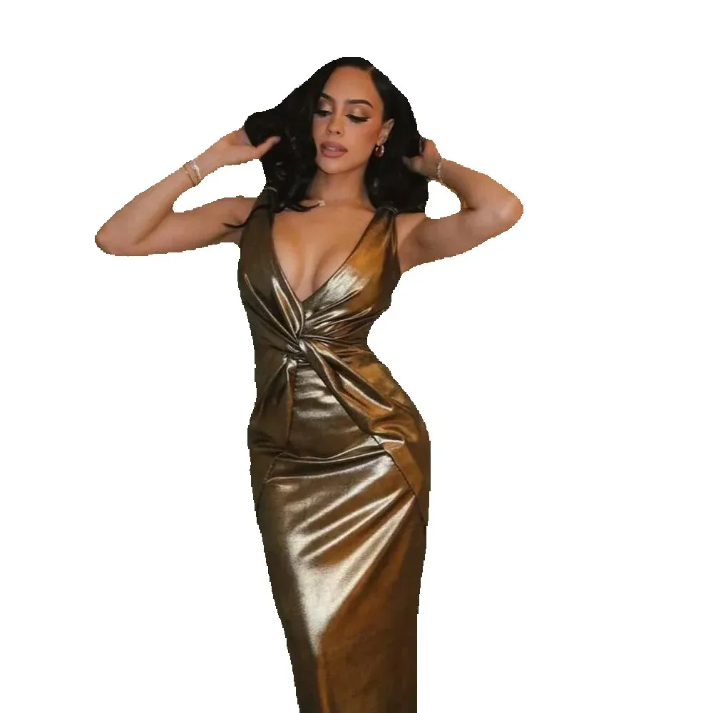 

Trendy 2025 Sexy Twist Bodycon Maxi Dress INS Viral Fashion Slim Fit Long Dress for Women Elegant Party Clubwear