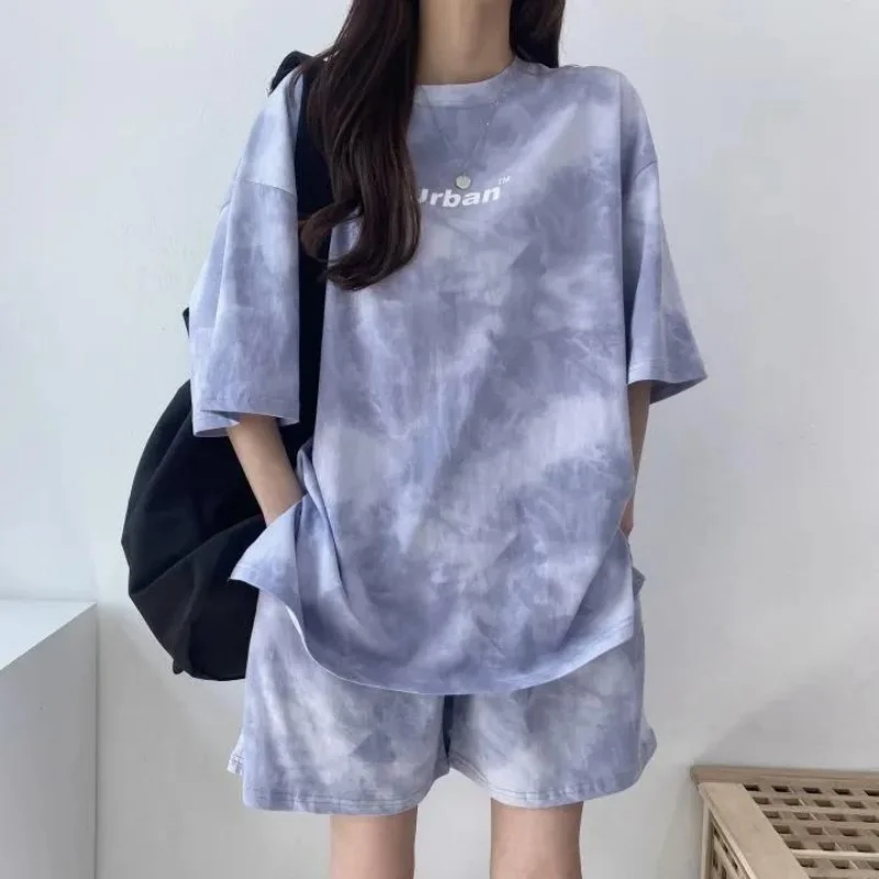 Women Elegant Basic Chic Two Piece Sets Fashion Tie Dye Tops Loose Short Pocket Suit Casual Sport Holiday Summer New Outfits