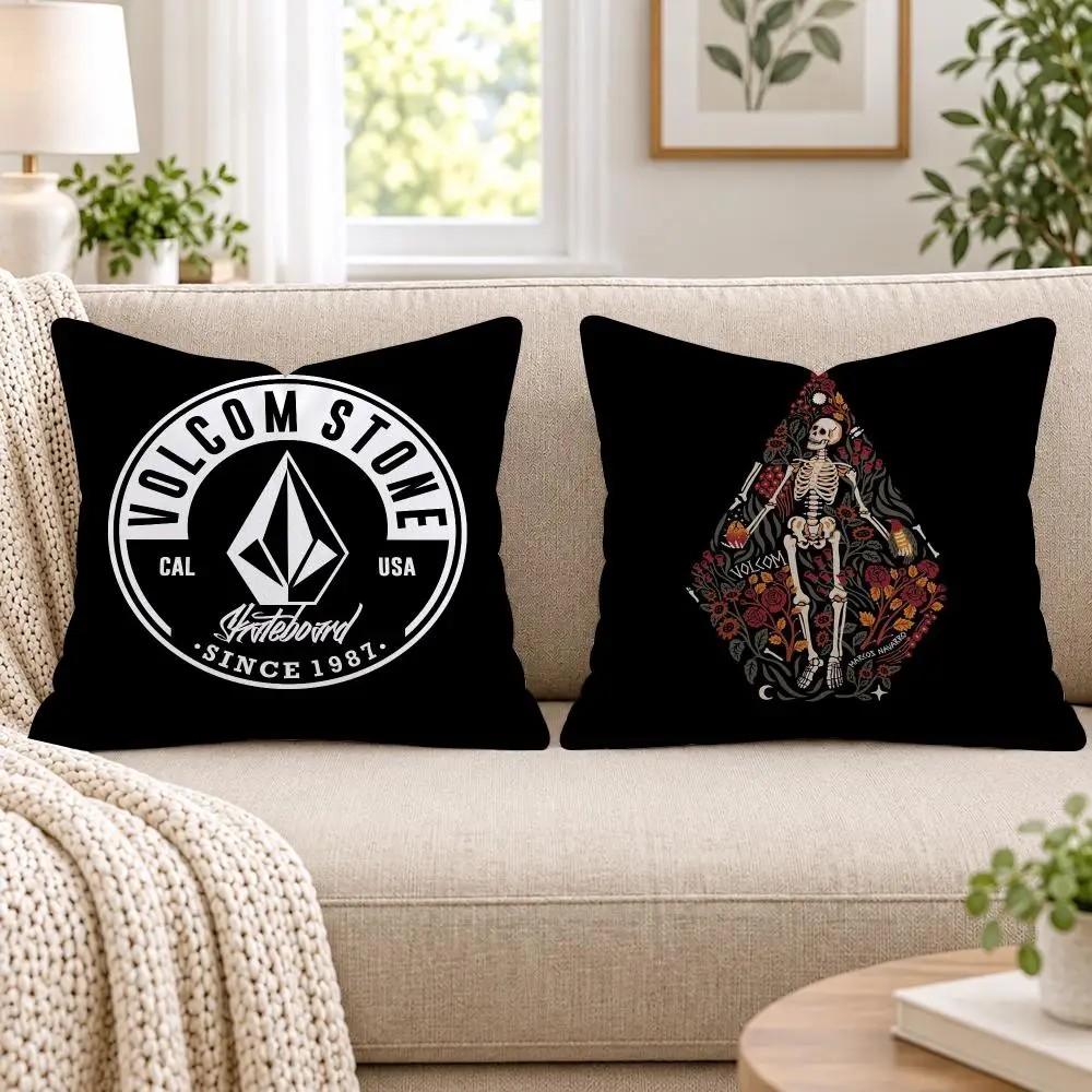 Cool V-Volcom Logo Cushion Cover Short Plush Double-Sided Printing Sofa Bedroom Pillow Case Aesthetic Home Decor