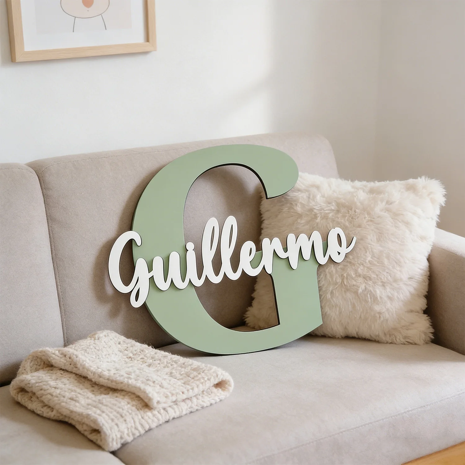 1pc Custom  Monogram Initial Wooden Name Sign Personalized Cursive Text Wall Sofa Indoor Home Decor Gift