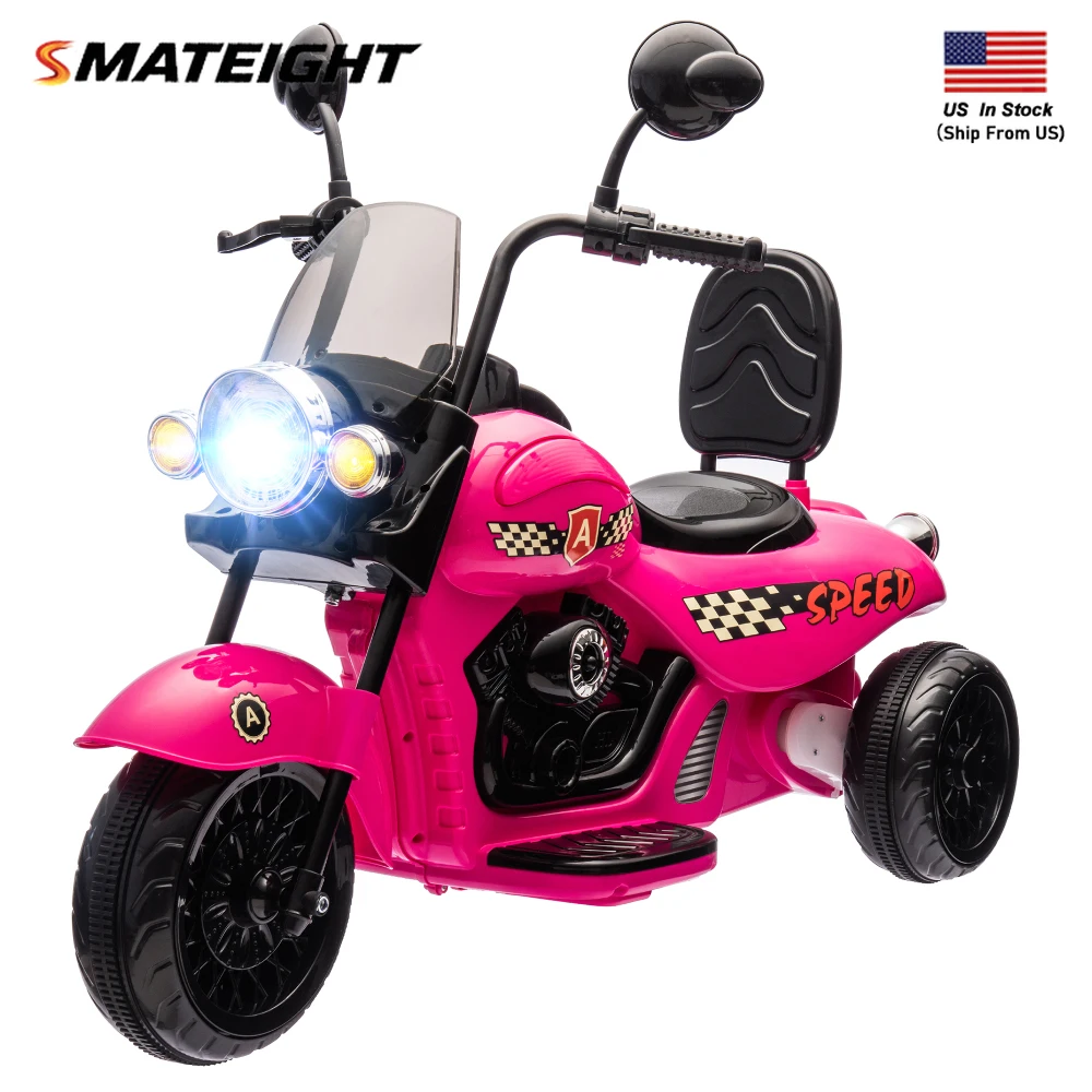 Motocicleta Eléctrica de 3 Ruedas con Batería de 6V, Motocicleta Chopper con Faros y Música para Niños y Niñas de 3 a 6 Años