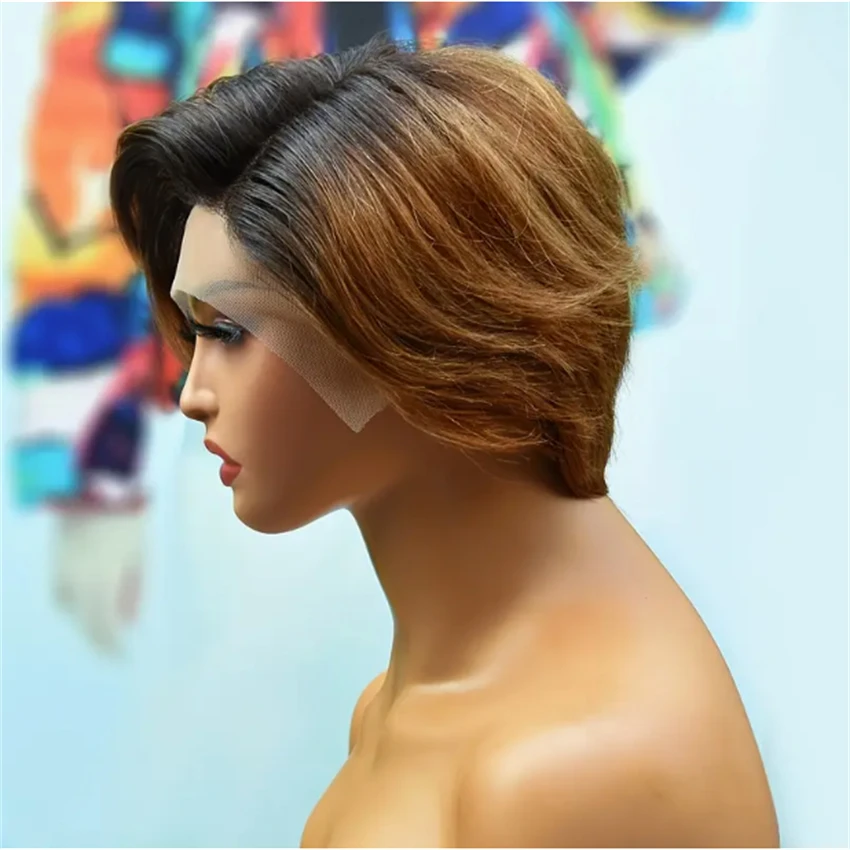 13x4 Transparent Lace Front 8 Inch Short Pixie Cut Brazilian Human Hair Wig for Women, 180% Density Pre Plucked Lace Frontal Wig for Daily Wear