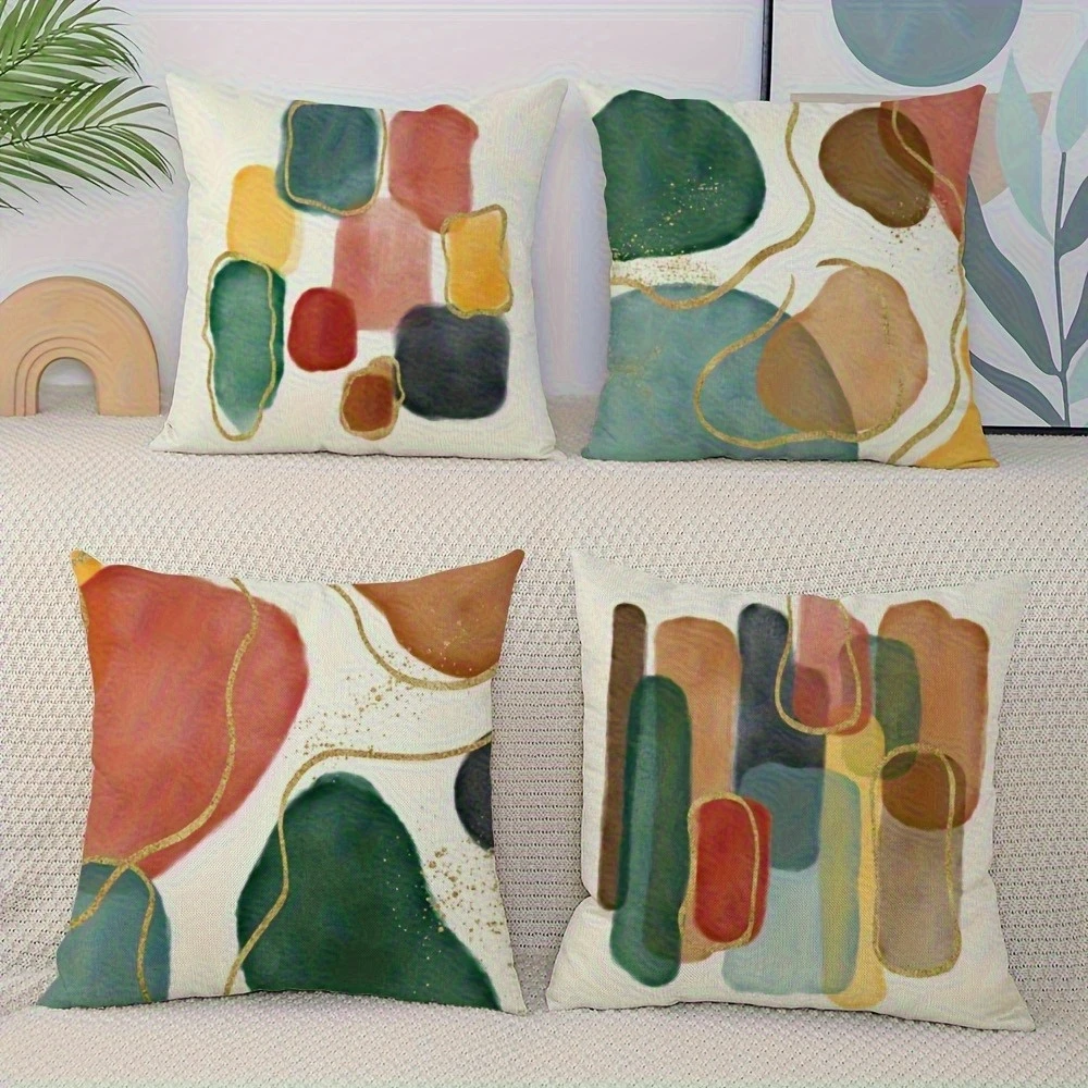 4pc Set of 4 Abstract Watercolor Art Throw Pillow Covers  Modern Boho Home Decor Cushion Cases for Sofa Bedroom Living Room