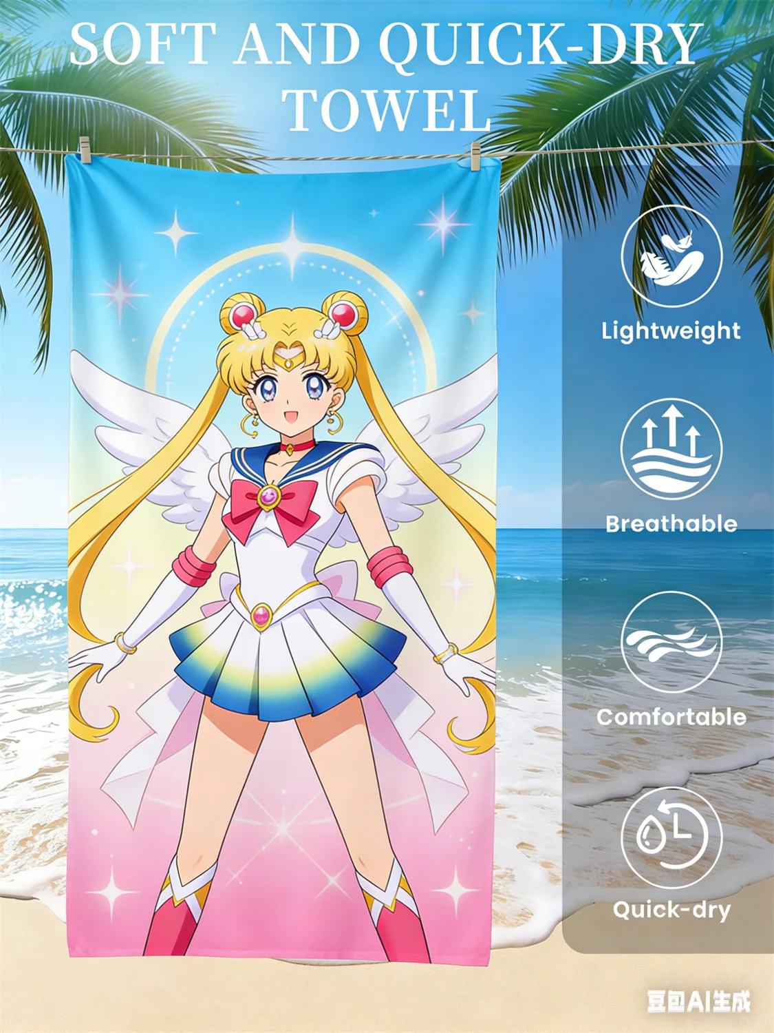 

Sailor Moon Beach Towel, Anime Fan Favorite Character Print Quick-Dry Towel for Beach, Pool, Vacation , Magical Girl Enthusiasts