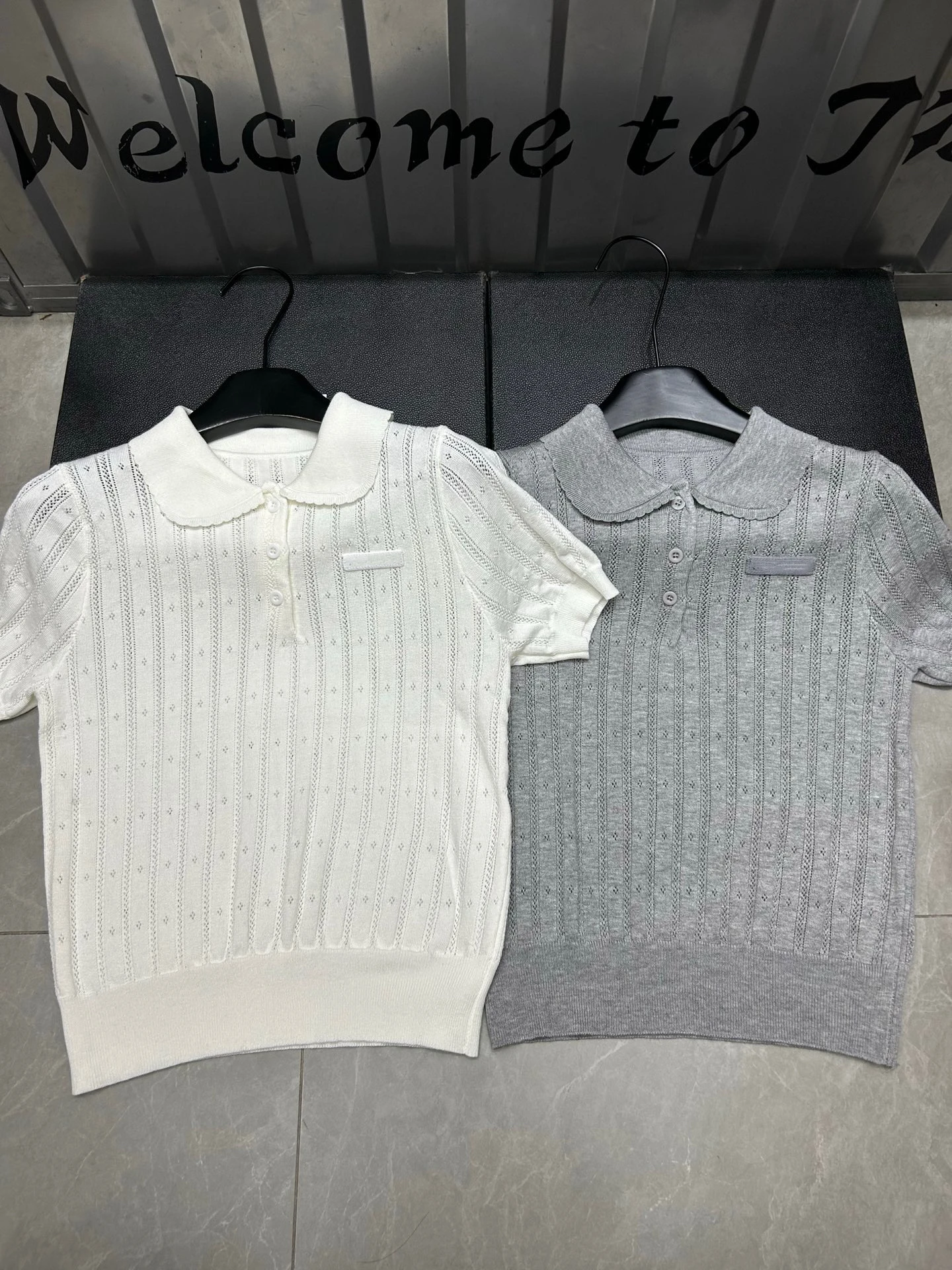 

VIBE Trendy Brand Hollow out Knitted Short Sleeve Doll Collar Top Youthful College Style Soft Stretchy Ladies Fashion