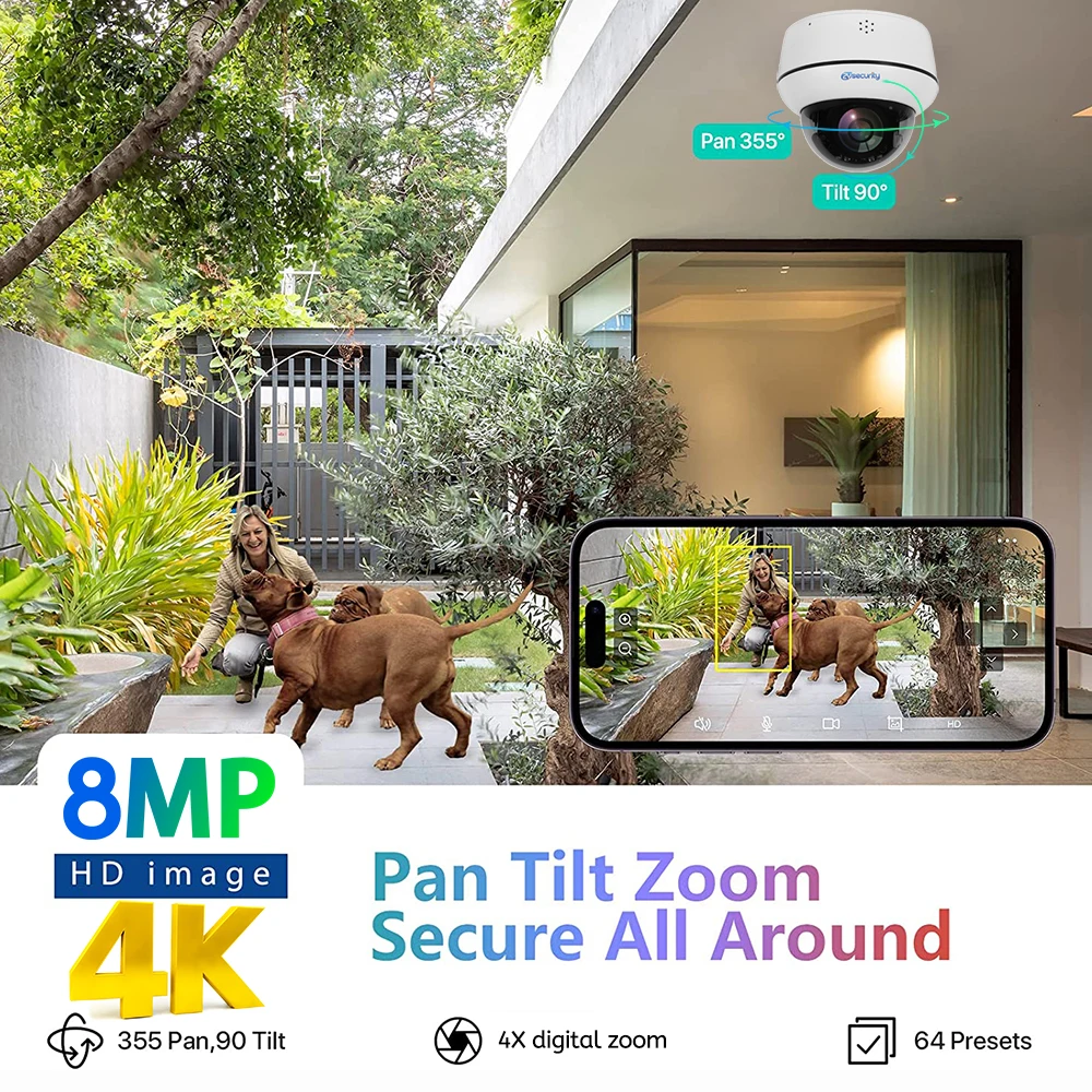 Imagem -02 - Câmera Dome 4k Ptz Exterior 8mp Rastreamento Automático Human Vehicle Detect Poe ip Câmera Indoor Audio 2-way Wireless Home Security Câmeras de Vigilância Camhi