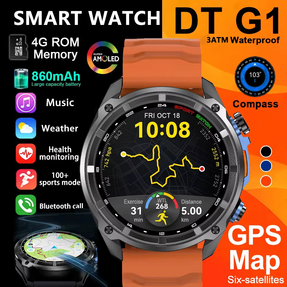 

2026 new Smart Watch Men Built-in Dual-band GPS Map Compass Altimeter Barometric 3ATM Waterproof AMOLED HD Smartwatch