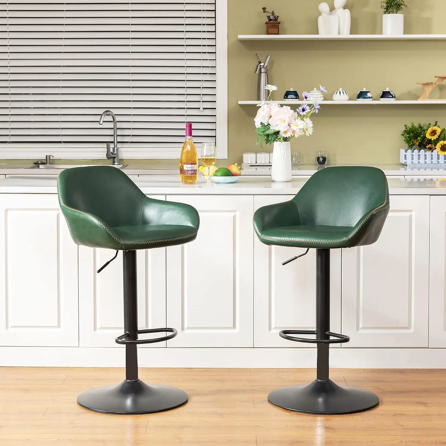 

Swivel Bar Stools Set of 2, Adjustable Faux Leather Counter Height Bar Chairs with Back Support and Footrest, PU Upholstered