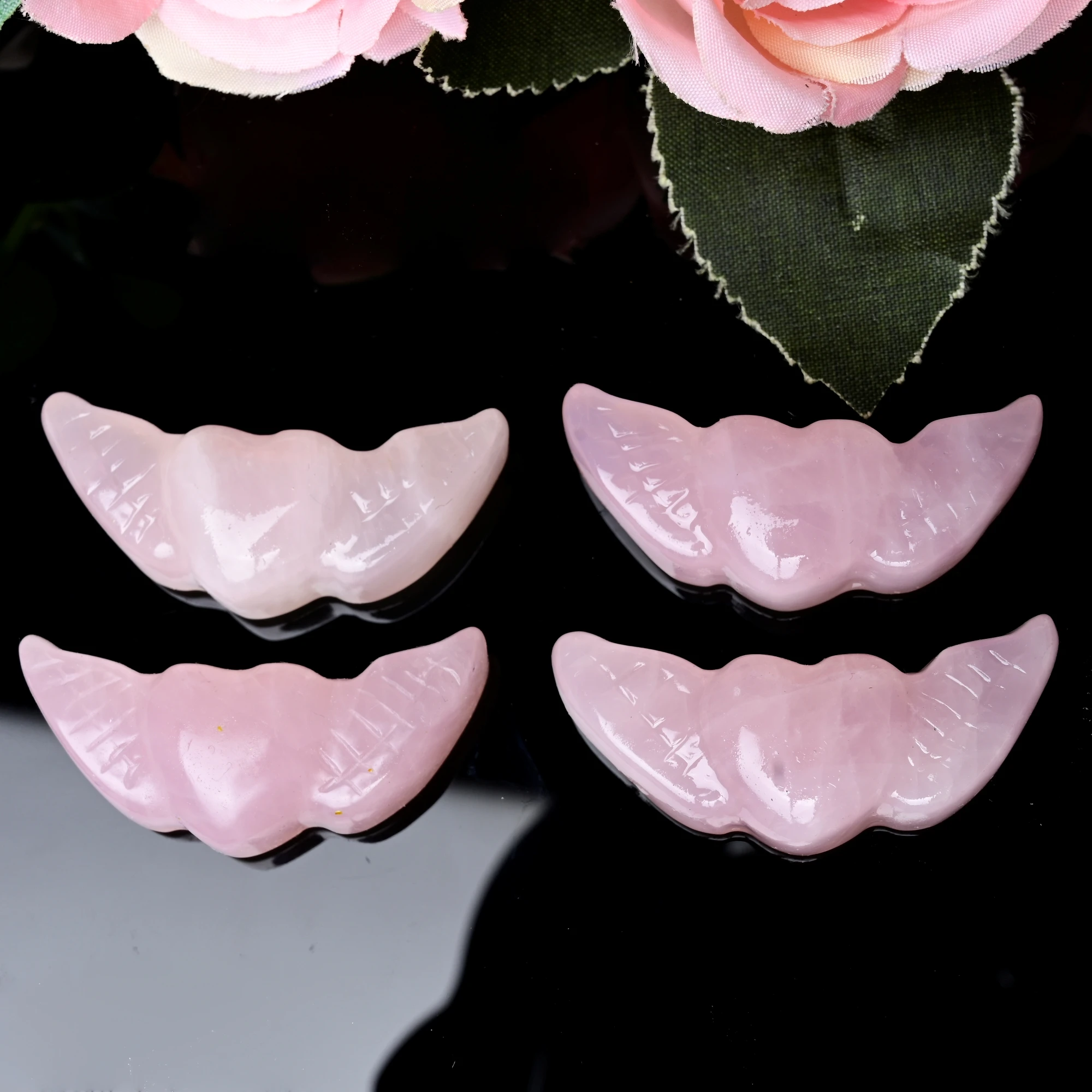 Natural Rose Quartz Heart Crystal with Angel Wings Bohemian Love Symbol Decor Polished for Home Office Garden or Gift