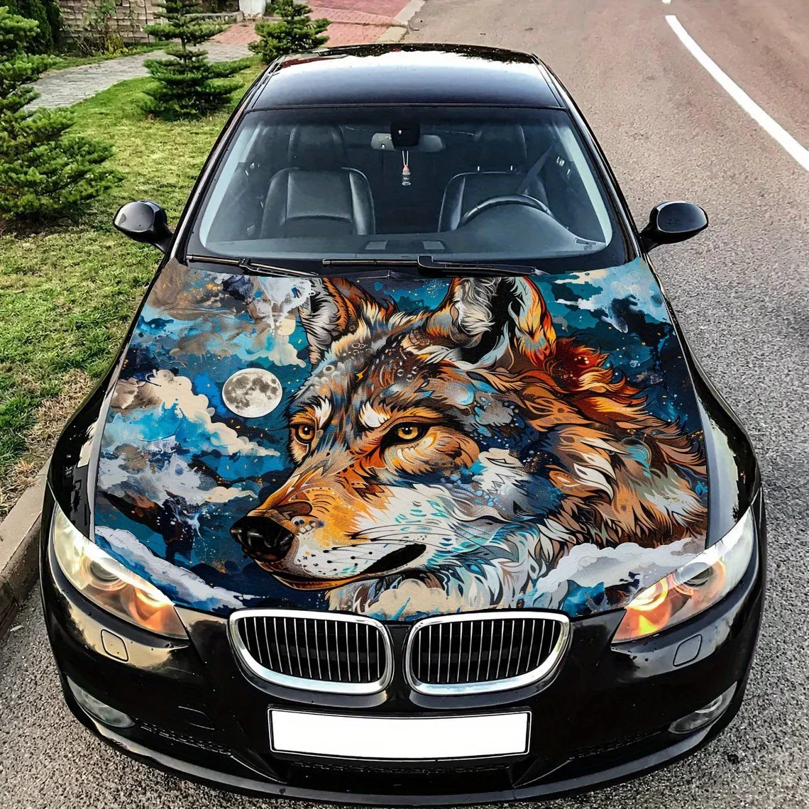 

Dramatic Wolf Moon Car Hood Decal,Self-Adhesive PVC hood Sticker Decor Scratch Resistant Sticker Protect,Auto Accessories