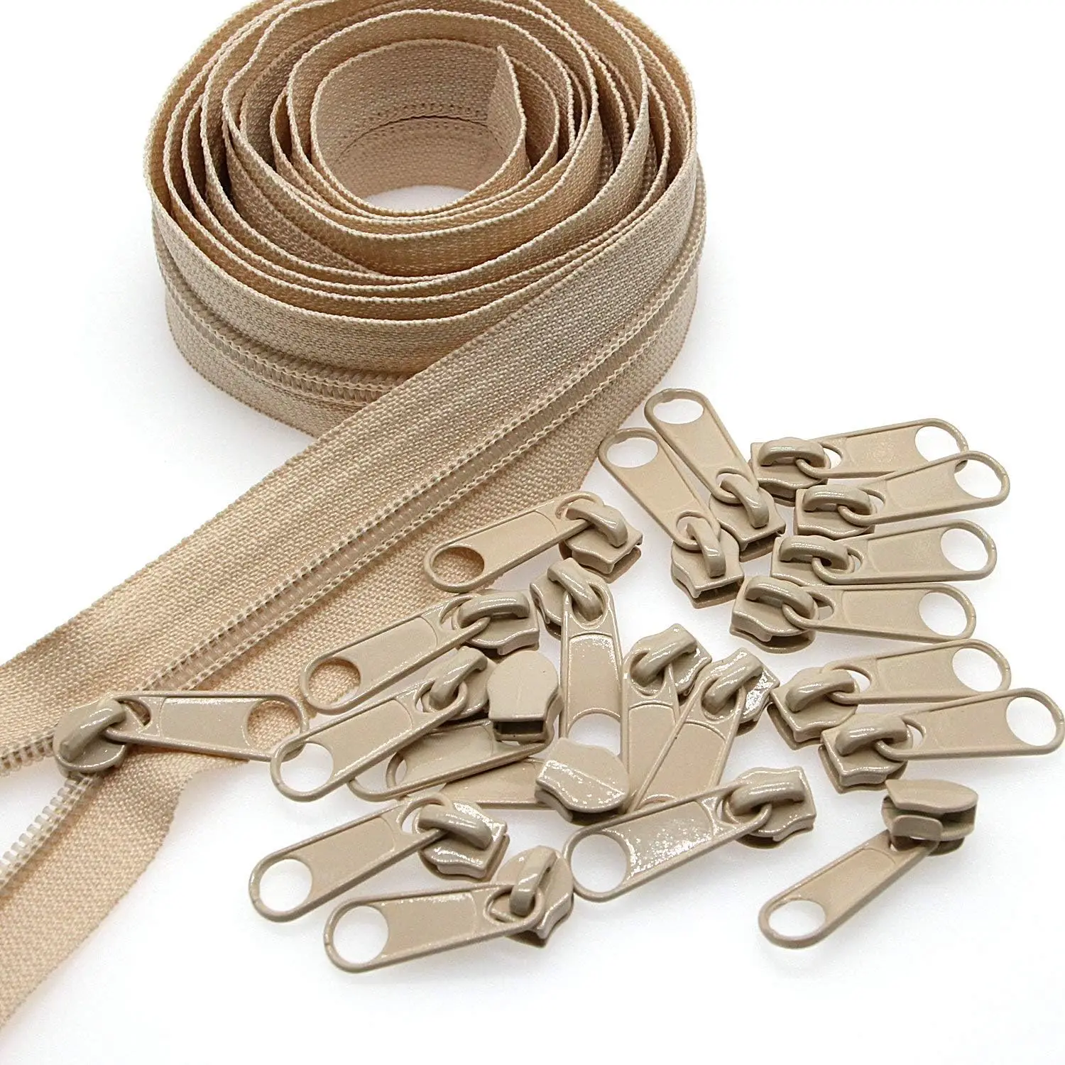 Beige Nylon Coil Zippers by The Yards Bulk 10 Yards with 25pcs Sliders for DIY Tailor Sewing Craft,Bag,Luggage,Dress,Sofa Cushio