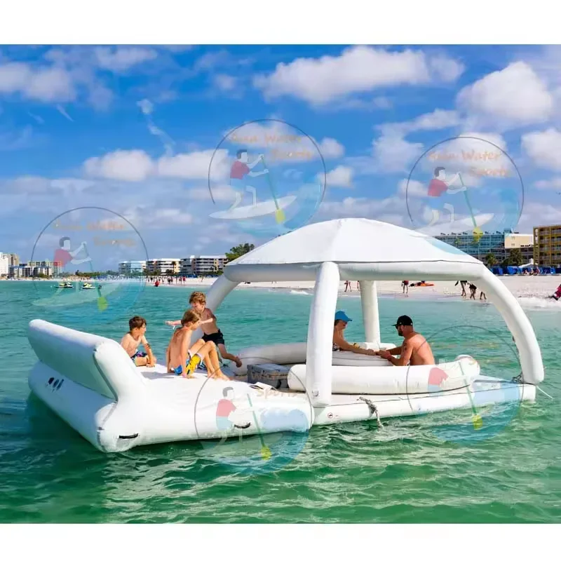 

Factory price Inflatable Floating Yacht platform Dock, Water Play Equipment Inflatable Water Island Platform With Tent