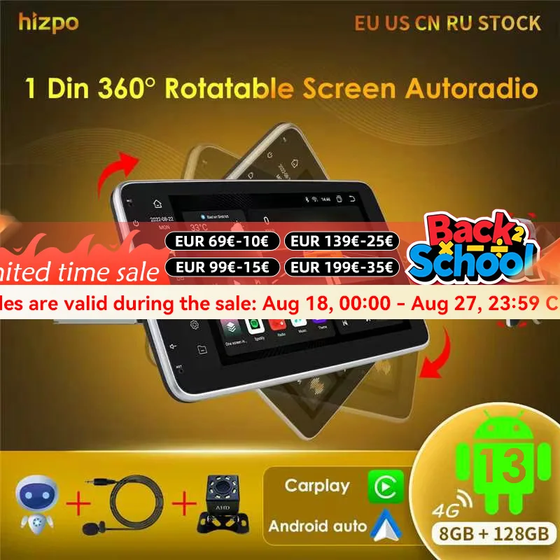 Hizpo 10.1 Universale CarPlay Android Auto Radio Per VW Volkswagen Fiat Renault Nissan Hyundai 4G Auto Multimedia Autoradio 1 Din
