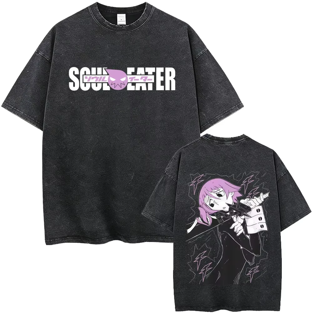 Hot Anime Soul Eater MAKA ALBARN Manga Graphic Print T-shirt Men Women Vintage Washed Loose Casual Oversized Top Summer New Tee
