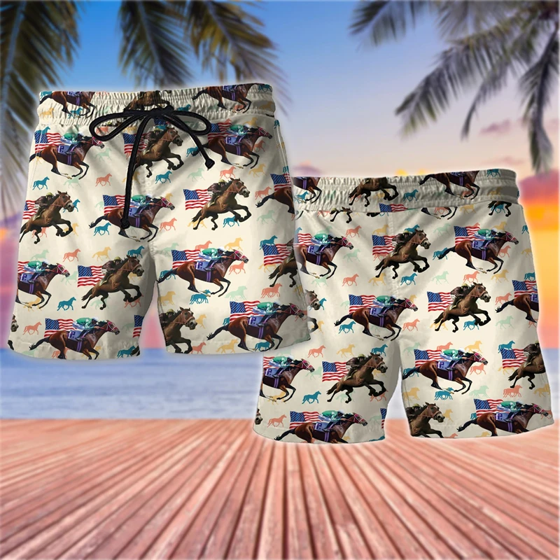 Fashion Horse Graphic Beach Shorts For Men Trend Summer Loose Casual 3D Printed Board Shorts Breathable Quick Dry Swim Trunks