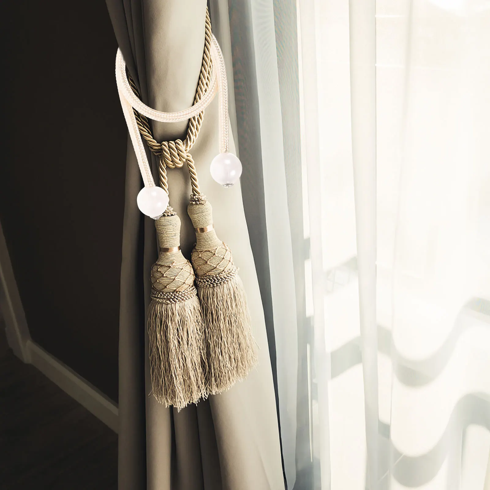 

2pcs Curtain Tie Backs Decorative Curtain Ties Polyester Silk Strap Fixing Buckles Fastener Home Bedroom Kitchen Decor