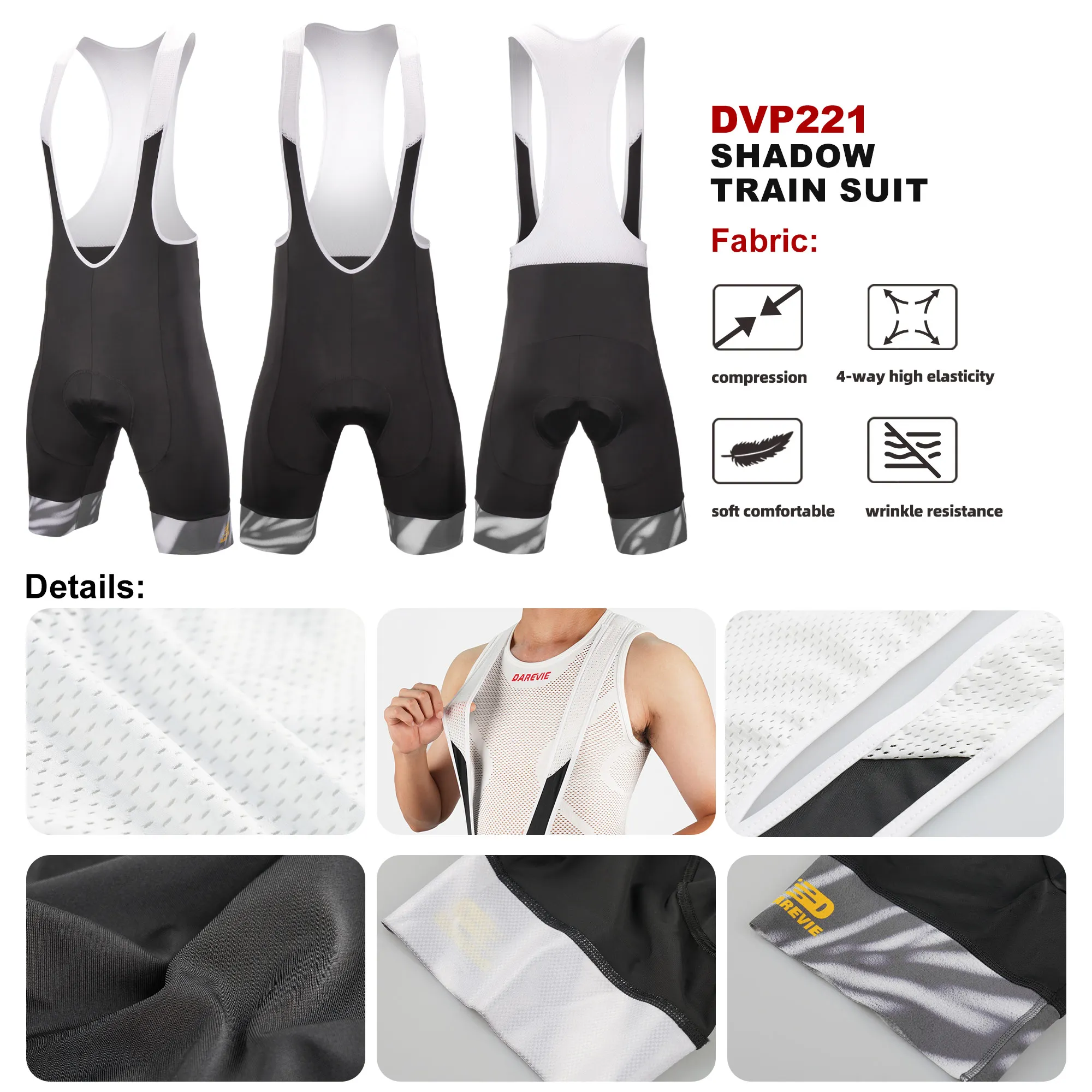 DAREVIE Cycling Bib Shorts 2025 Summer Shadow Train Men\'s Cycling Bretelelle Soft Slim Fit Breathable Cycling Shorts Man