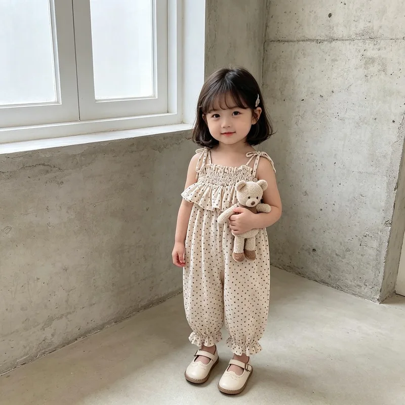 

2026 Summer New Children Overalls Cotton Girls Floral Sling Trousers Kids Jumpsuit Baby Casual Strap Pants Toddler Clothes
