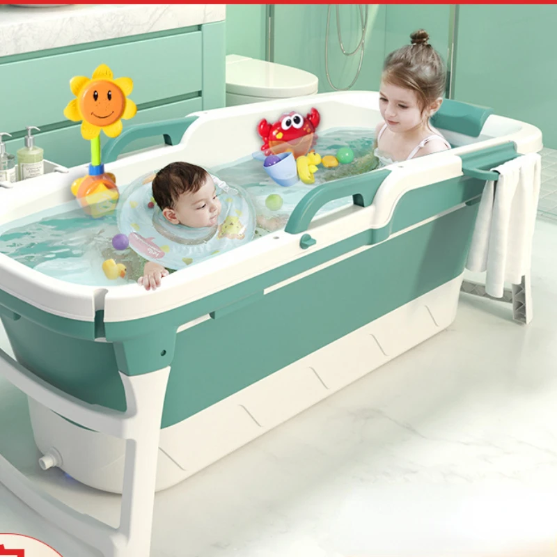 Large Bath Children's Baby Foldable Bath Basin Barrel Bathtubs Can Sit and Swim Household Thickened Plastic Bath Barrel