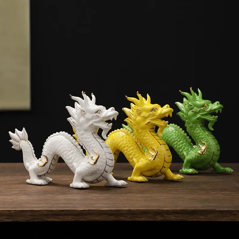 Ceramic Zodiac Dragon Decoration, Blue Dragon, Mascot, Geomancy, Fortunate, Town House, Bujiao Porcelain Crafts