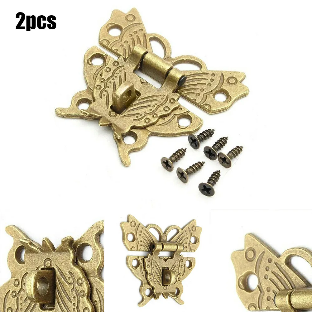 50*43mm Butterfly Design Antique Gold Colour Hasp Latch Jewelry Wooden Box Lock For Vintage Wooden Box