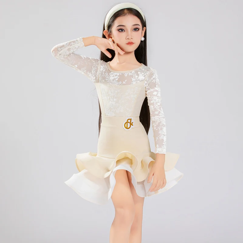 Salsa Latin Dance Dress Girls Children Latin Practice Dress Ballroom Dress Standard Samba Tango Dance Costume Girls Dance Skirt