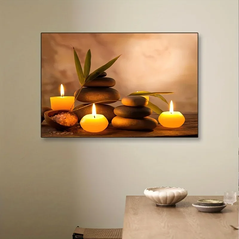 1 Stück Kunst-Poster mit Kerzen und Massagesteinen, einfache Entspannung, ruhige Malerei, Wandkunst, Poster, Heimdekoration, Leinwandgemälde, ohne Rahmen