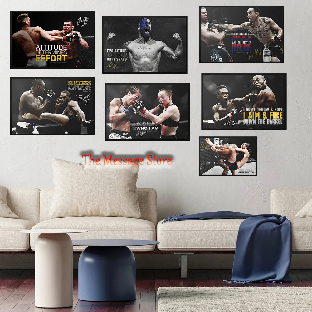 Affiches sur toile UFC Fighters Art, citations inspirantes, mots de motivation, moments de combat merveilleux, peintures murales, décoration intérieure